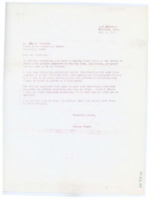 Letter from George Greger to Donald Crabtree