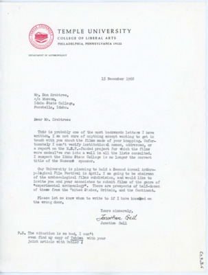 Letter from Jonathan Gell to Donald Crabtree