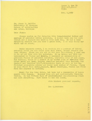 Letter from Donald Crabtree to James B. Griffin