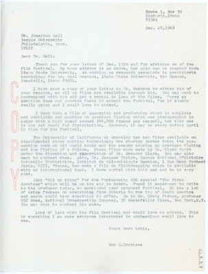 Letter from Donald E. Crabtree to Jonathan Gell