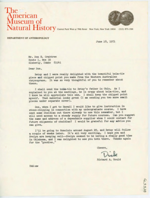 Letter from Richard Gould to Donald Crabtree