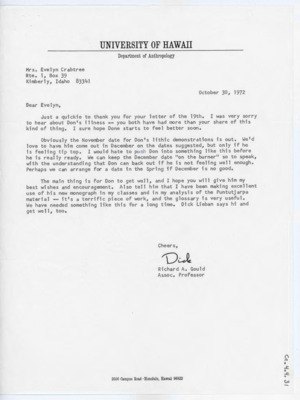 Letter from Richard Gould to Evelyn Crabtree