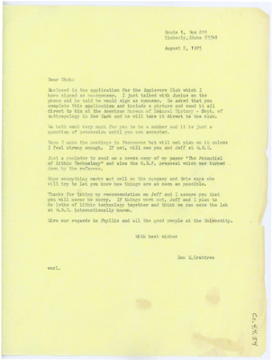 Letter from Donald Crabtree to Richard Gould