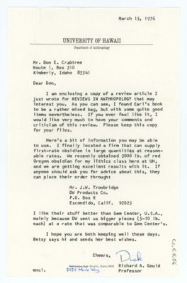 Letter from Richard Gould to Donald Crabtree