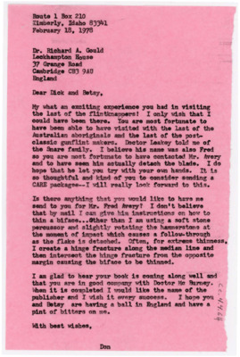 Letter from Donald Crabtree to Richard and Betsy Gould