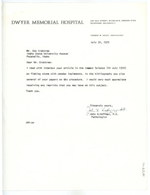 Letter from John W. Hoffman to Don Crabtree