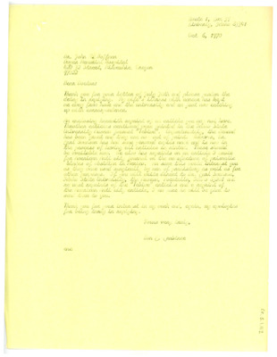 Letter from Don Crabtree to John W. Hoffman