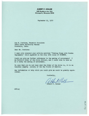 Letter from Albert C. Holler to Don Crabtree