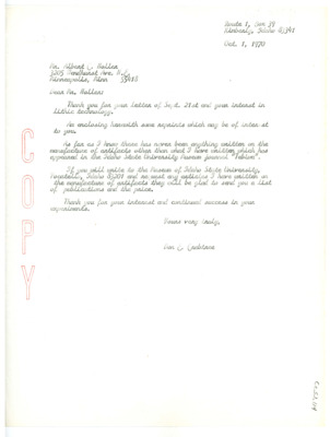 Letter from Don Crabtree to Albert C. Holler