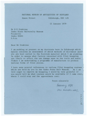 Letter from Rosemary Hope to Don Crabtree