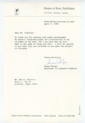 Letter from Susan Phelps to Don Crabtree