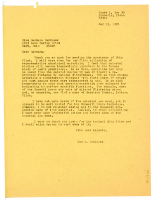 Letter from Don Crabtree to Barbara Harkness