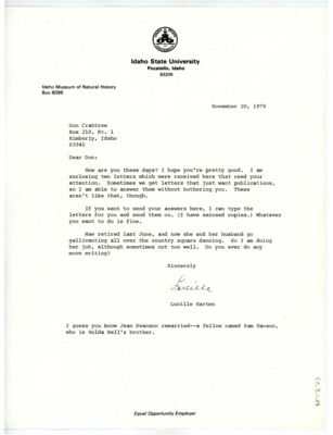 Letter from Lucille Harten to Don Crabtree