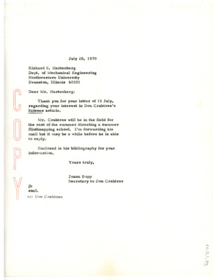 Letter from Joann Bopp to Richard Hartenberg