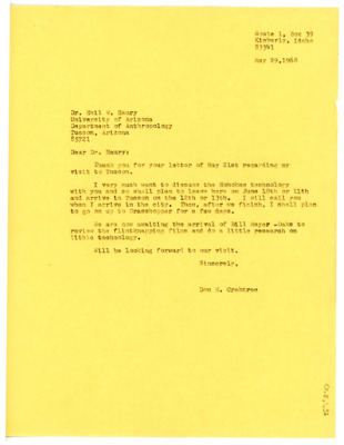Letter from Don Crabtree to Emil Haury