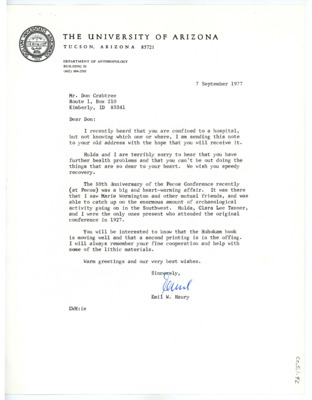 Letter from Emil Haury to Don Crabtree