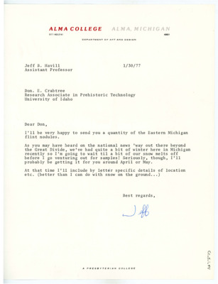 Letter from Jeffrey Havill to Don Crabtree