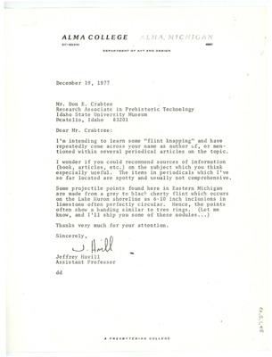 Letter from Jeffrey Havill to Don Crabtree