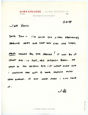 Letters from Jeffrey Havill to Don Crabtree