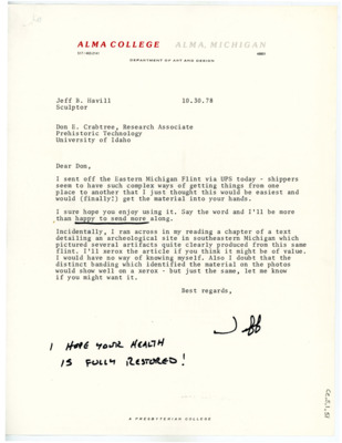 Letter from Jeffrey Havill to Don Crabtree