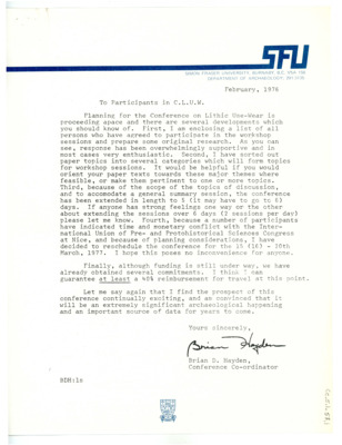 Letter from Brian Hayden to Don Crabtree