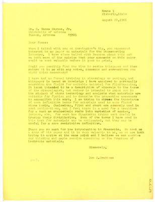 Letter from Don Crabtree to Vance Haynes