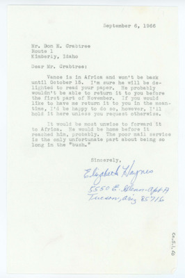 Letter from Elizabeth Haynes to Don Crabtree