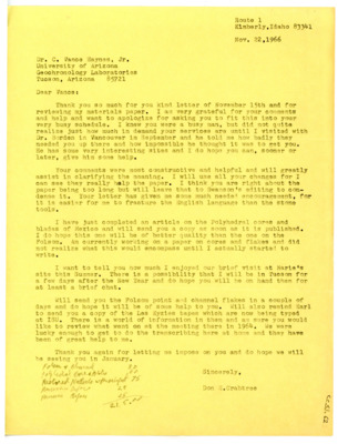 Letter from Don Crabtree to Vance Haynes