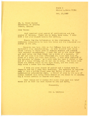 Letter from Don Crabtree to Vance Haynes