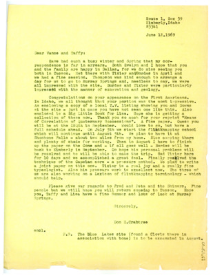 Letter from Don Crabtree to Vance and Taffy Haynes
