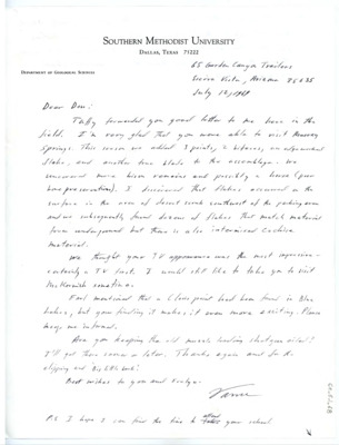 Letter from Vance Haynes to Don Crabtree