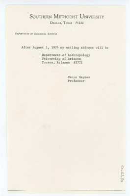 Letter from Vance Haynes to Don Crabtree