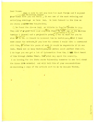 Letter from Don Crabtree to Vance Haynes
