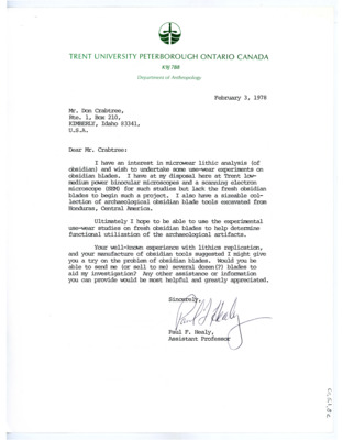 Letter from Paul Healy to Don Crabtree