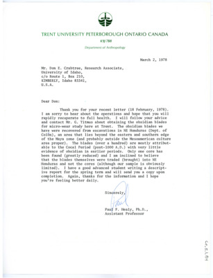 Letter from Paul Healy to Don Crabtree