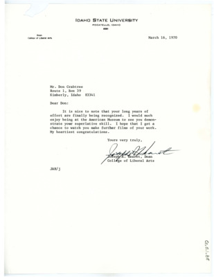 Letter from Joseph A. Hearst to Don Crabtree
