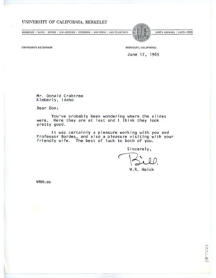 Letter from William "Bill" Heick to Don Crabtree