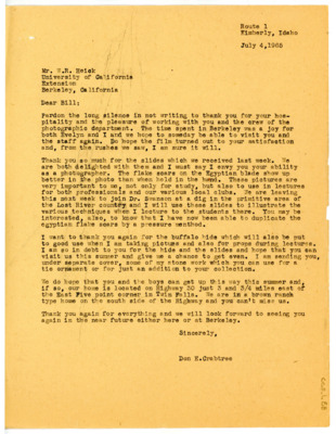 Letter from Don Crabtree to William"Bill" Heick