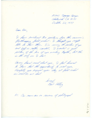 Handwritten letter from Paul Hellweg to Don Crabtree