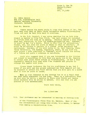 Letter from Don Crabtree to Eddie Henson
