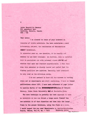 Letter from Don Crabtree to Lorne Somerville Henwood