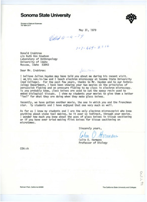 Letter from Colin O. Hermans to Don Crabtree