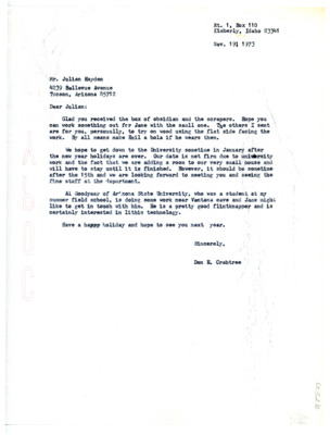 Letter from Don Crabtree to Julian D. Hayden