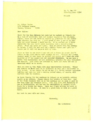Letter from Don Crabtree to Julian D. Hayden