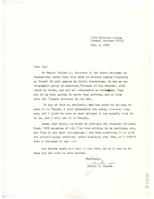 Letter from Julian D. Hayden to Don Crabtree