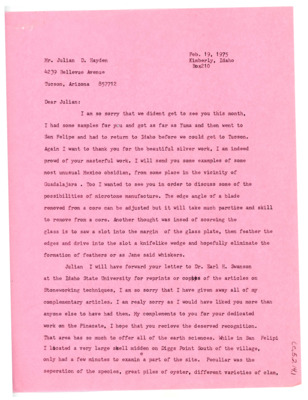 Letter from Don Crabtree to Julian D. Hayden