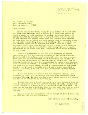 Letter from Don Crabtree to Julian D. Hayden
