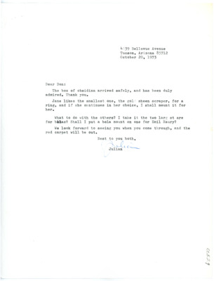 Letter from Julian D. Hayden to Don Crabtree
