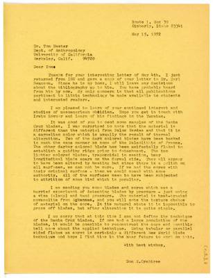 Letter from Don Crabtree to Thomas Roy Hester