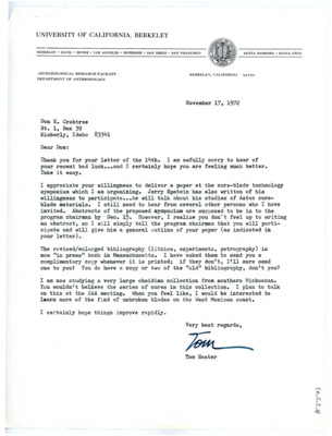 Letter from Thomas Roy Hester to Don Crabtree